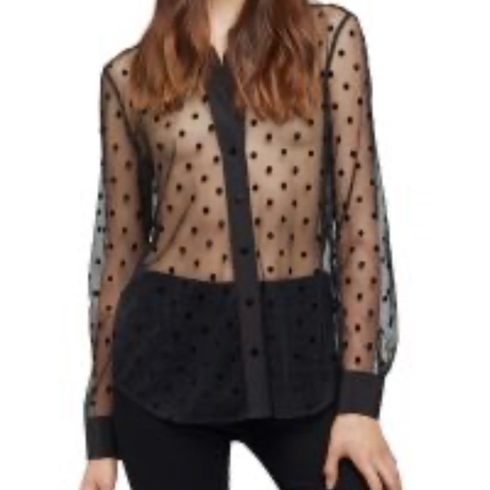 J. Crew Sheer Black and White Polka Dot Blouse